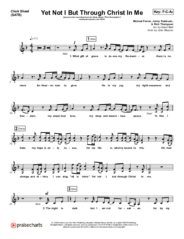 Yet Not I But Through Christ In Me Choir Vocals (SATB) (Selah)