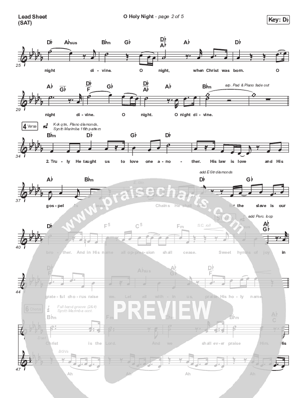 O Holy Night Lead Sheet (SAT) (Planetshakers)