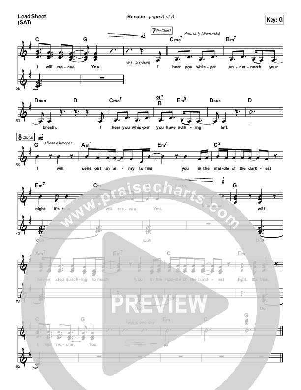 Rescue (Choral Anthem SATB) Lead Sheet (SAT) (Lauren Daigle / Arr. Luke Gambill)