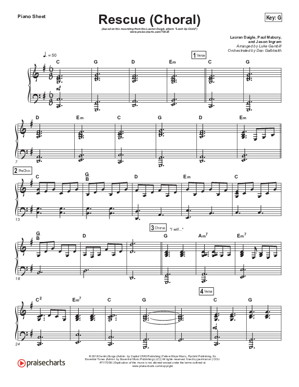 Rescue (Choral Anthem SATB) Piano Sheet (Lauren Daigle / Arr. Luke Gambill)