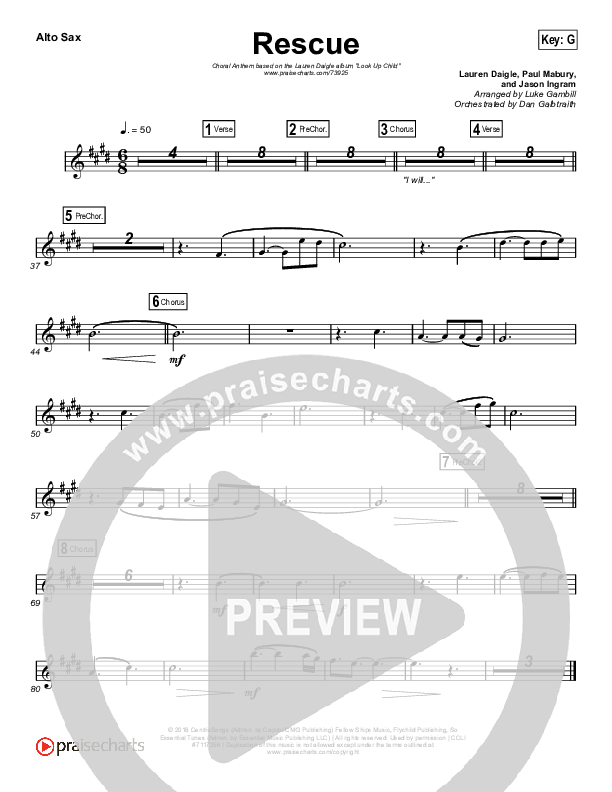Rescue (Choral Anthem SATB) Alto Sax (Lauren Daigle / Arr. Luke Gambill)