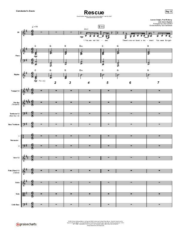Rescue (Choral Anthem SATB) Conductor's Score (Lauren Daigle / Arr. Luke Gambill)
