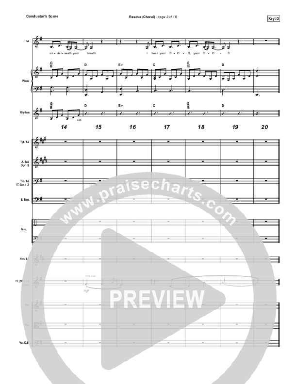 Rescue (Choral Anthem SATB) Conductor's Score (Lauren Daigle / Arr. Luke Gambill)