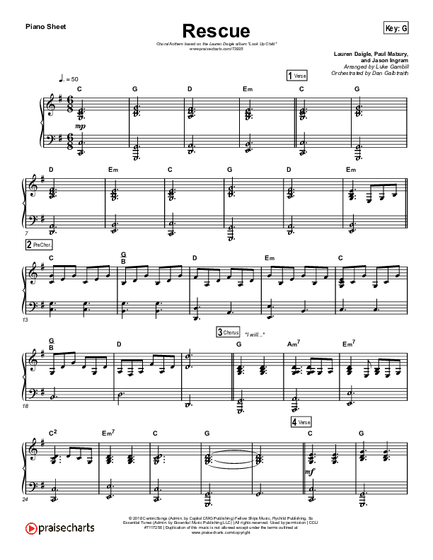 Rescue (Choral Anthem SATB) Piano Sheet (Lauren Daigle / Arr. Luke Gambill)