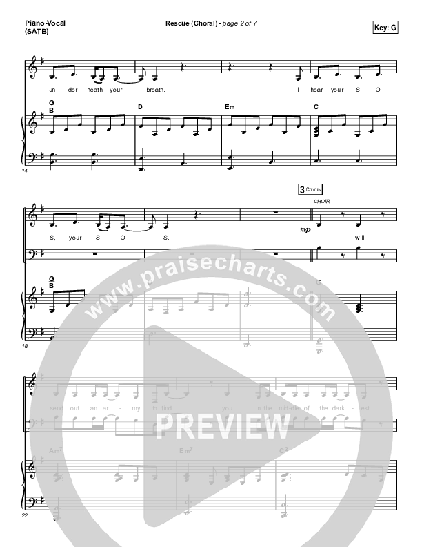 Rescue (Choral Anthem SATB) Piano/Vocal Pack (Lauren Daigle / Arr. Luke Gambill)