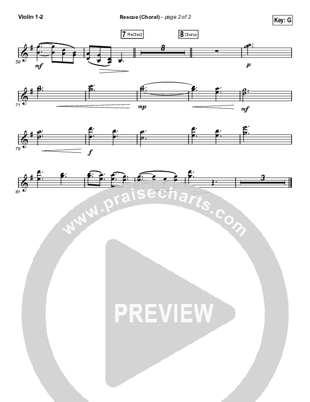 Rescue (Choral Anthem SATB) Violin 1/2 (Lauren Daigle / Arr. Luke Gambill)