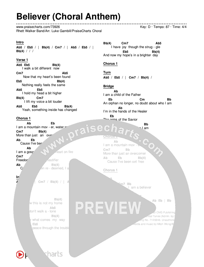 Believer (Choral Anthem SATB) Chords & Lyrics (Rhett Walker Band / Arr. Luke Gambill)
