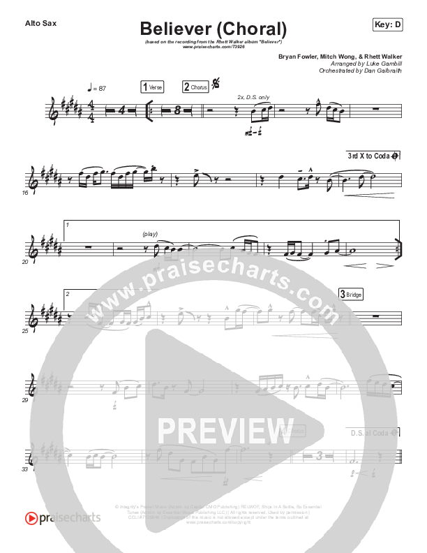 Believer (Choral Anthem SATB) Alto Sax (Rhett Walker Band / Arr. Luke Gambill)