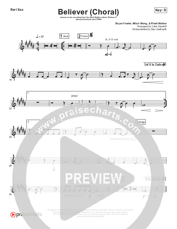Believer (Choral Anthem SATB) Bari Sax (Rhett Walker Band / Arr. Luke Gambill)