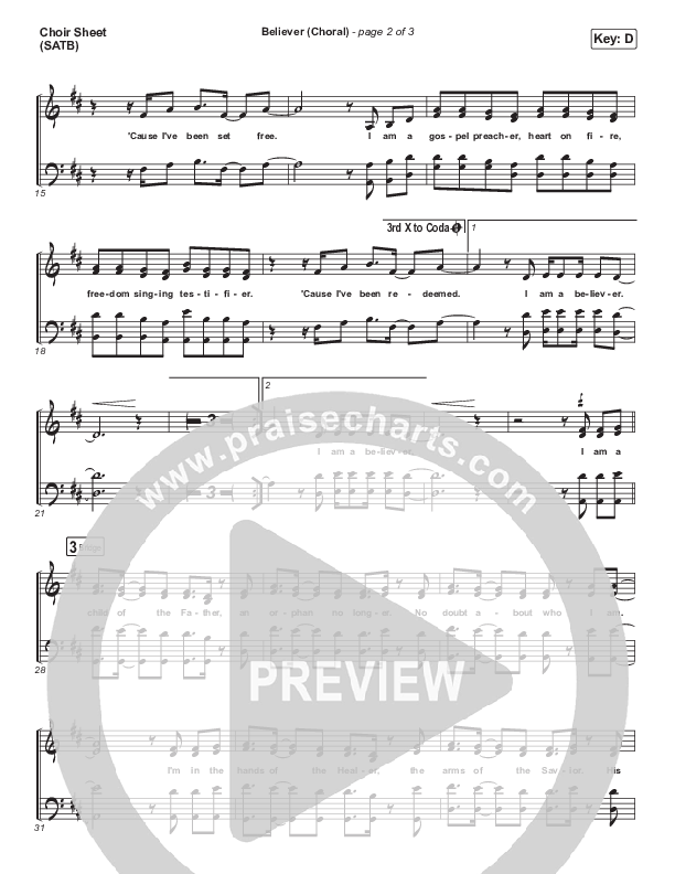 Believer (Choral Anthem SATB) Choir Sheet (SATB) (Rhett Walker Band / Arr. Luke Gambill)
