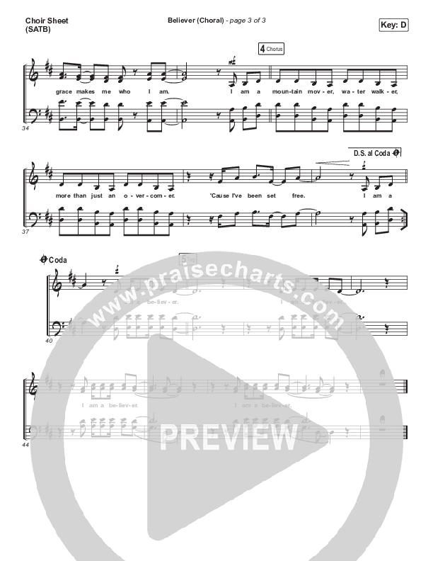 Believer (Choral Anthem SATB) Choir Vocals (SATB) (Rhett Walker Band / Arr. Luke Gambill)