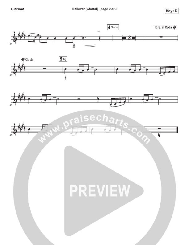Believer (Choral Anthem SATB) Clarinet (Rhett Walker Band / Arr. Luke Gambill)