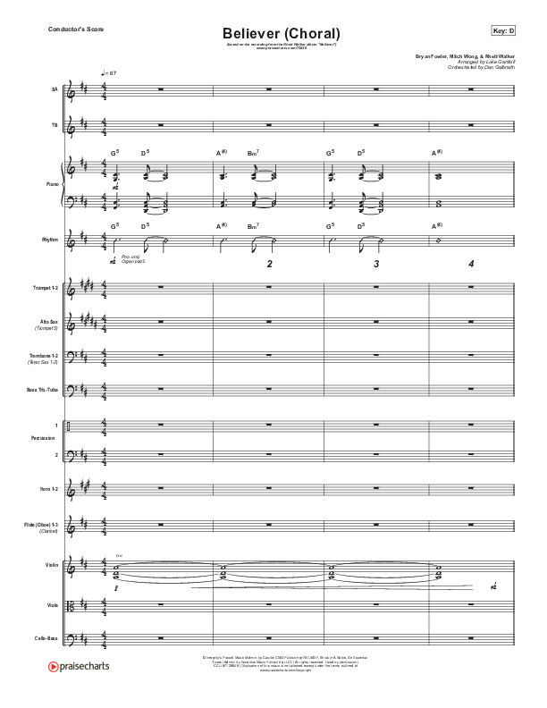 Believer (Choral Anthem SATB) Orchestration (Rhett Walker Band / Arr. Luke Gambill)