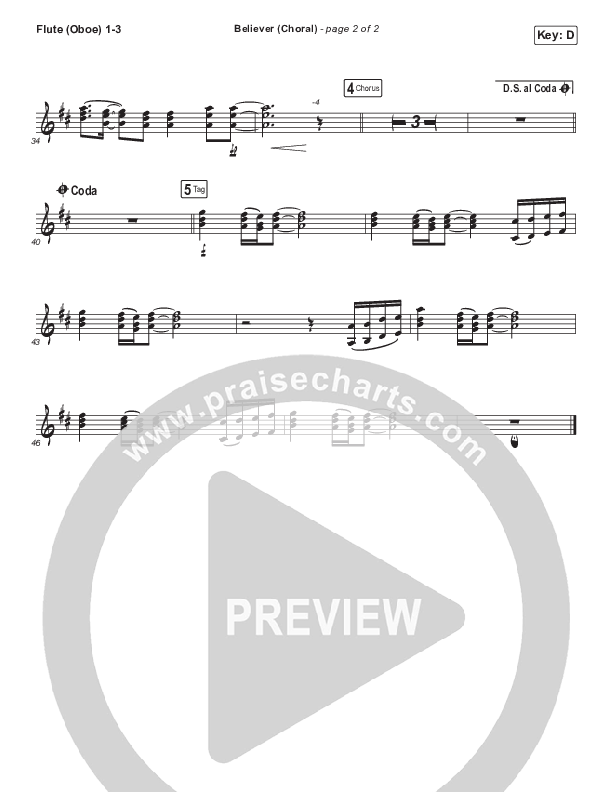 Believer (Choral Anthem SATB) Flute/Oboe 1/2/3 (Rhett Walker Band / Arr. Luke Gambill)
