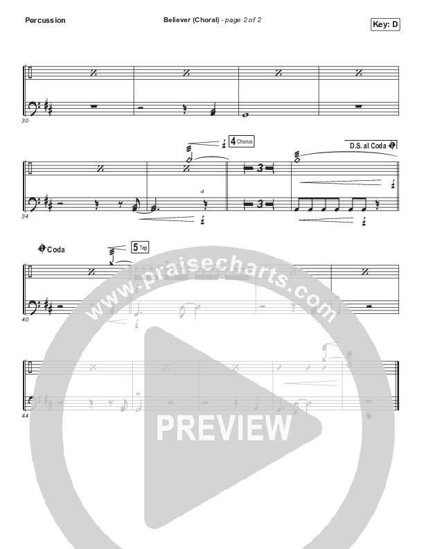 Believer (Choral Anthem SATB) Percussion (Rhett Walker Band / Arr. Luke Gambill)