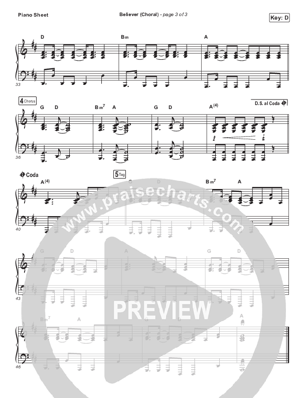Believer (Choral Anthem SATB) Piano Sheet (Rhett Walker Band / Arr. Luke Gambill)