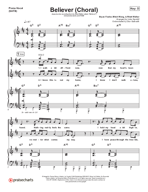 Believer (Choral Anthem SATB) Piano/Vocal Pack (Rhett Walker Band / Arr. Luke Gambill)