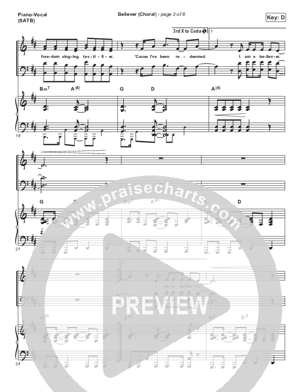 Believer (Choral Anthem SATB) Piano/Vocal Pack (Rhett Walker Band / Arr. Luke Gambill)