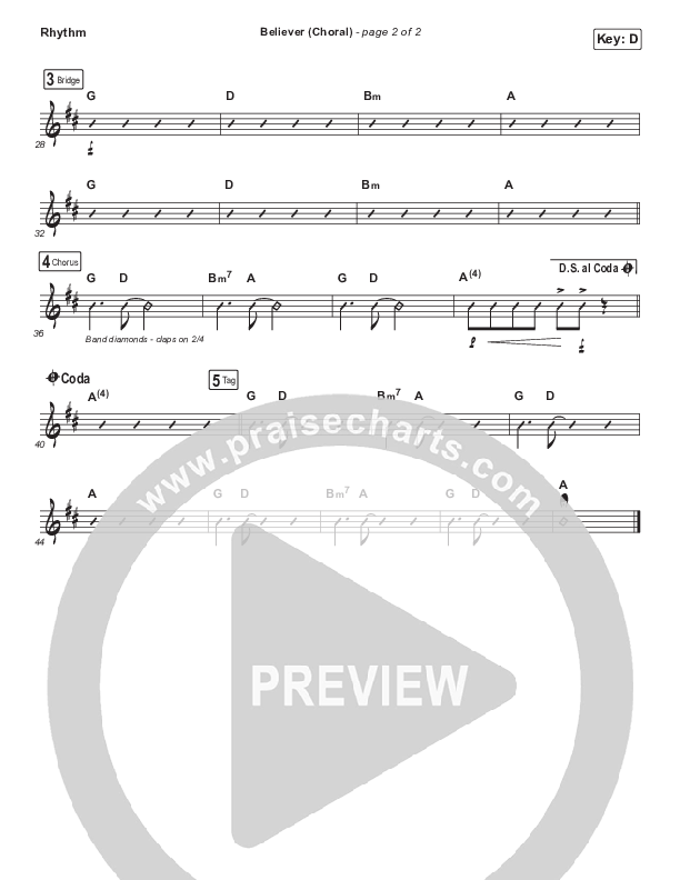 Believer (Choral Anthem SATB) Rhythm Chart (Rhett Walker Band / Arr. Luke Gambill)