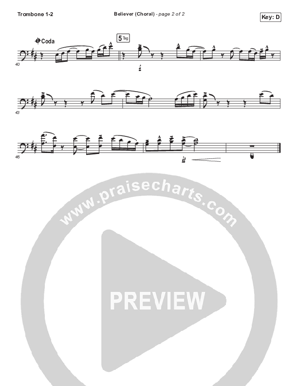 Believer (Choral Anthem SATB) Trombone 1/2 (Rhett Walker Band / Arr. Luke Gambill)