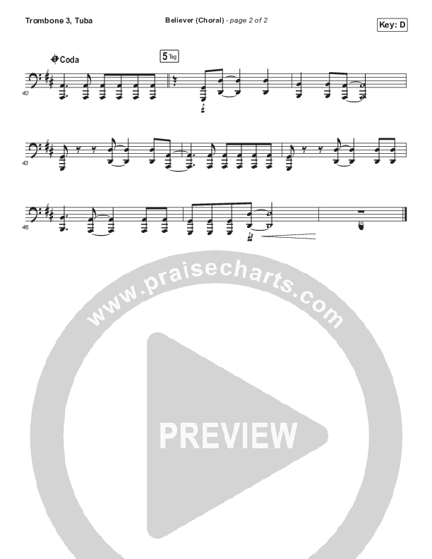Believer (Choral Anthem SATB) Trombone 3/Tuba (Rhett Walker Band / Arr. Luke Gambill)