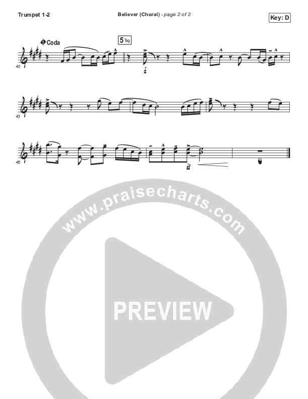 Believer (Choral Anthem SATB) Trumpet 1,2 (Rhett Walker Band / Arr. Luke Gambill)