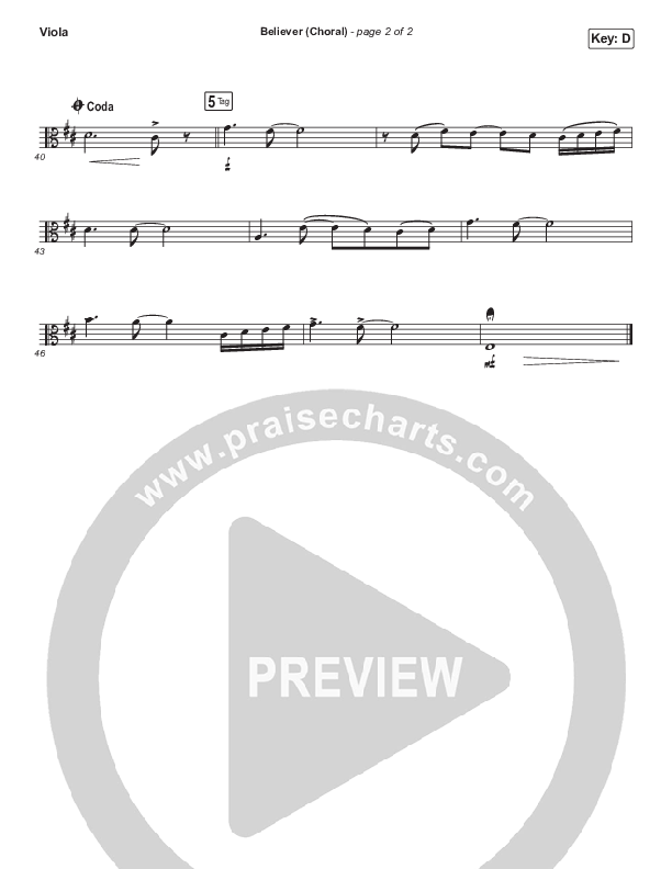 Believer (Choral Anthem SATB) Viola (Rhett Walker Band / Arr. Luke Gambill)