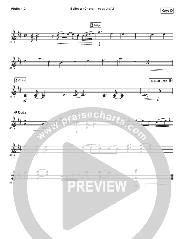 Believer (Choral Anthem SATB) Violin 1/2 (Rhett Walker Band / Arr. Luke Gambill)
