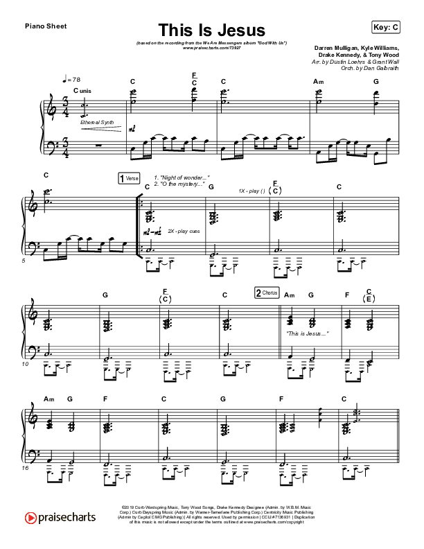 This Is Jesus Piano Sheet (We Are Messengers)