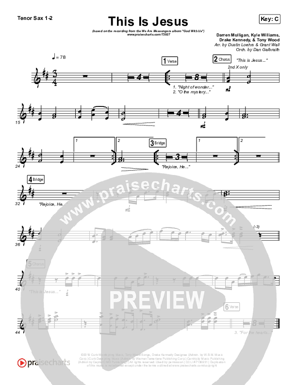 This Is Jesus Tenor Sax 1/2 (We Are Messengers)