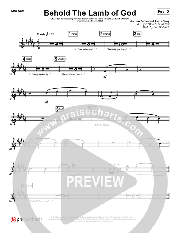 Behold The Lamb Of God Alto Sax (Andrew Peterson)