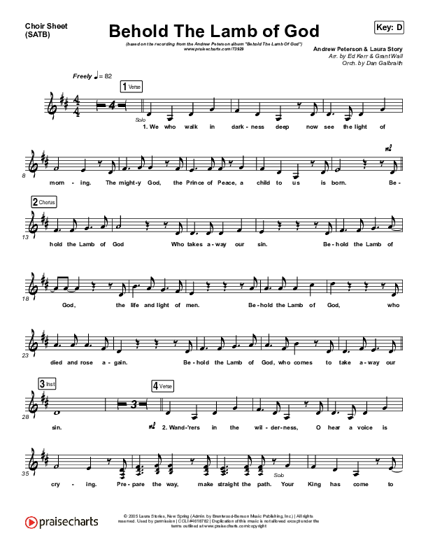 Behold The Lamb Of God Choir Vocals (SATB) (Andrew Peterson)