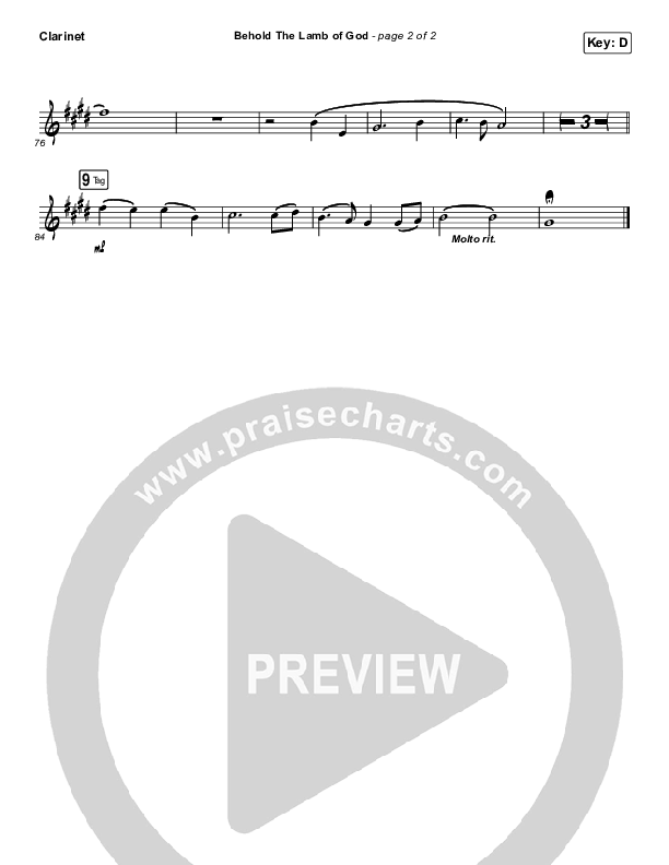 Behold The Lamb Of God Clarinet (Andrew Peterson)