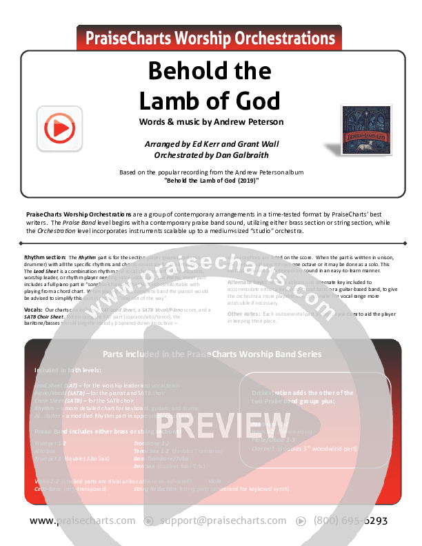 Behold The Lamb Of God Cover Sheet (Andrew Peterson)