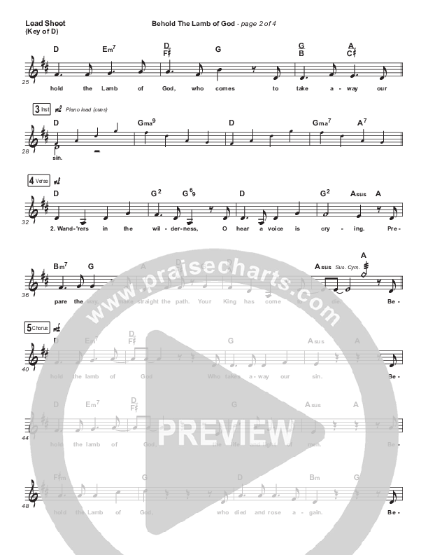 Behold The Lamb Of God Lead Sheet (Melody) (Andrew Peterson)