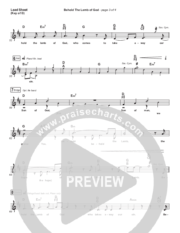 Behold The Lamb Of God Lead Sheet (Melody) (Andrew Peterson)