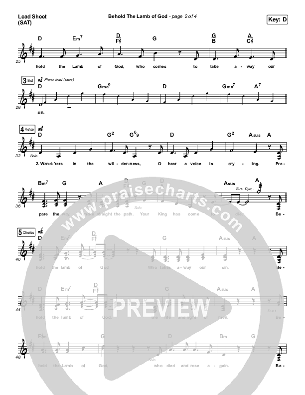 Behold The Lamb Of God Lead Sheet (SAT) (Andrew Peterson)