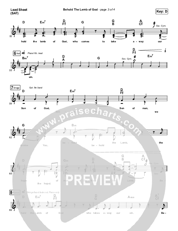 Behold The Lamb Of God Lead Sheet (SAT) (Andrew Peterson)