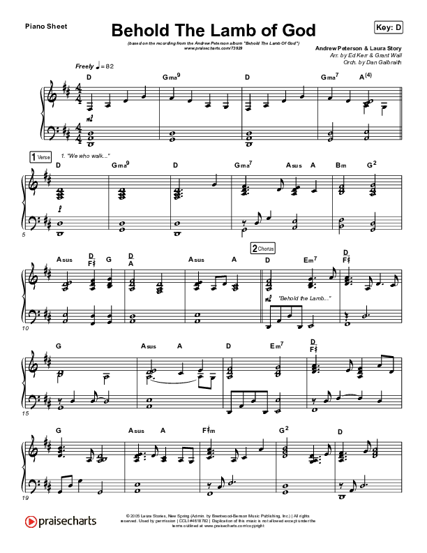 Behold The Lamb Of God Piano Sheet (Andrew Peterson)