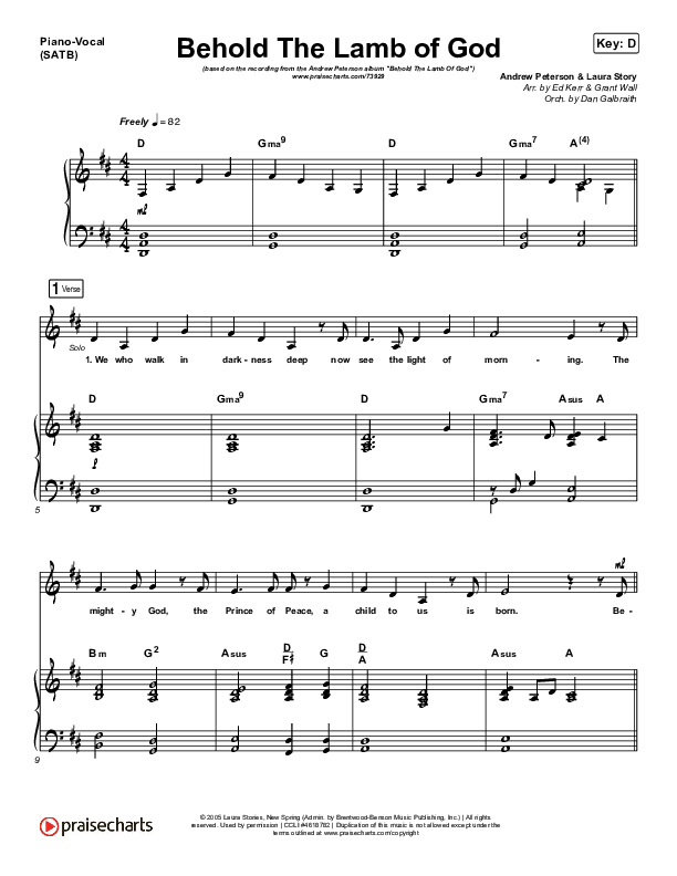 Behold The Lamb Of God Piano/Vocal (SATB) (Andrew Peterson)