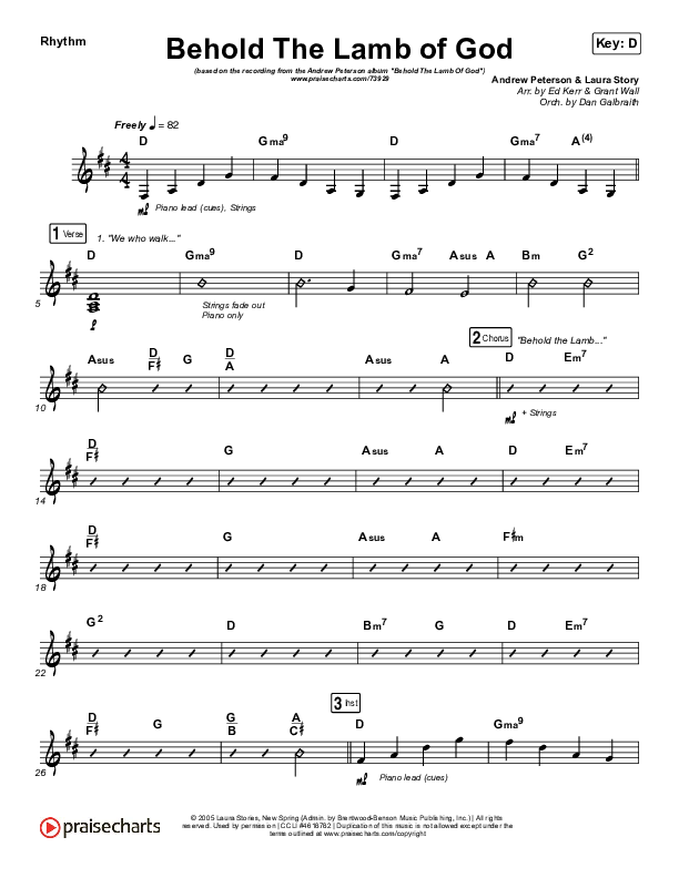 Behold The Lamb Of God Rhythm Chart (Andrew Peterson)