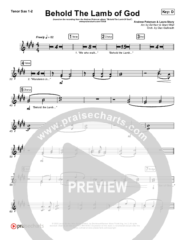 Behold The Lamb Of God Tenor Sax 1/2 (Andrew Peterson)