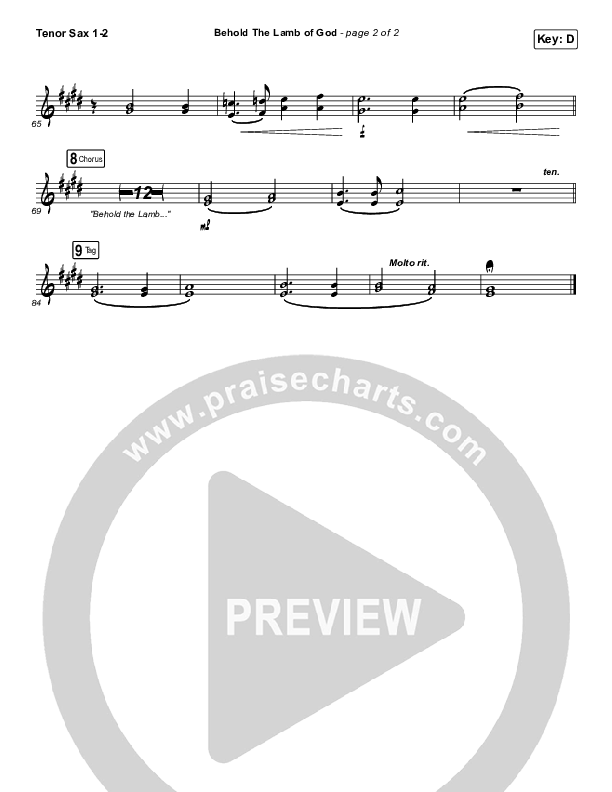 Behold The Lamb Of God Tenor Sax 1/2 (Andrew Peterson)