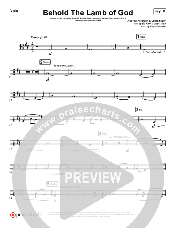 Behold The Lamb Of God Viola (Andrew Peterson)