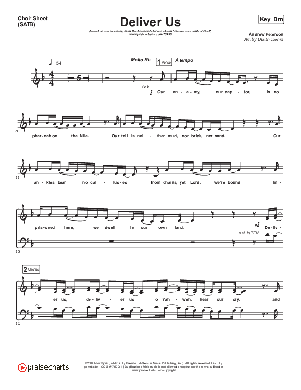 Deliver Us Choir Sheet (SATB) (Andrew Peterson)
