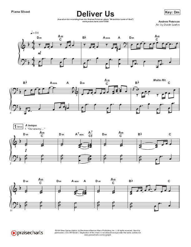 Deliver Us Piano Sheet (Andrew Peterson)
