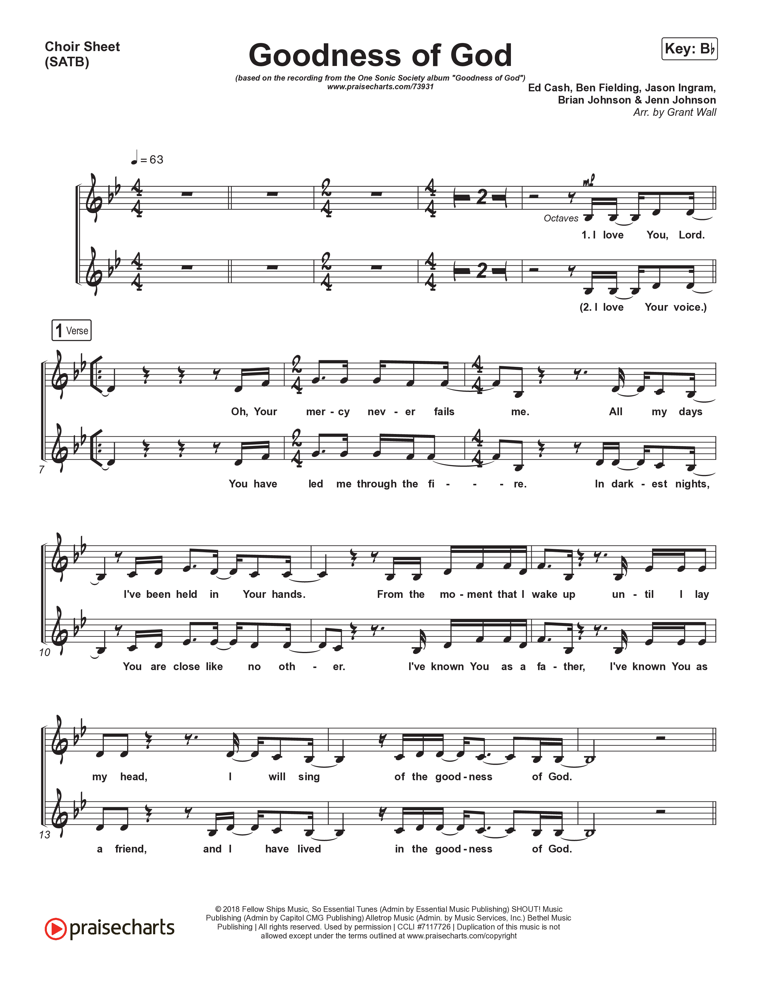 Goodness Of God Choir Sheet (SATB) (One Sonic Society)