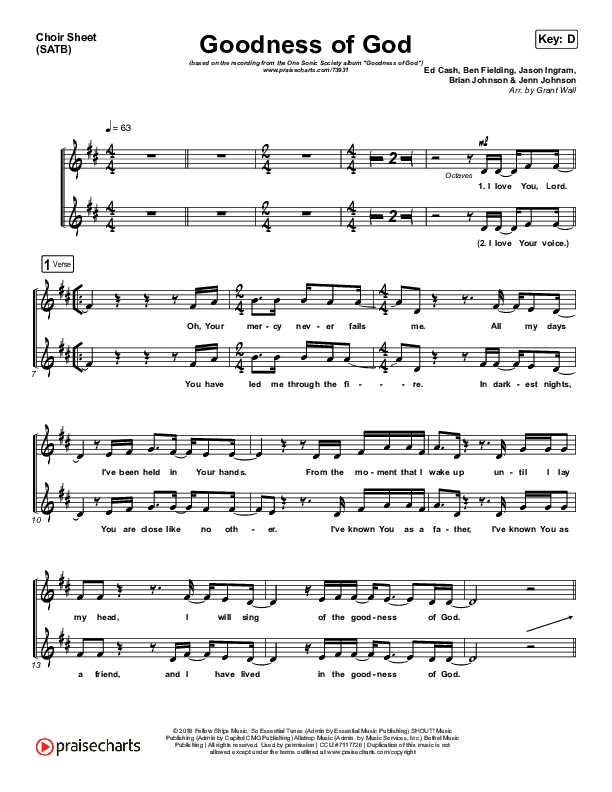 Goodness Of God Choir Sheet (SATB) (One Sonic Society)