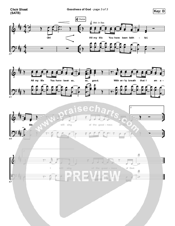 Goodness Of God Choir Sheet (SATB) (One Sonic Society)