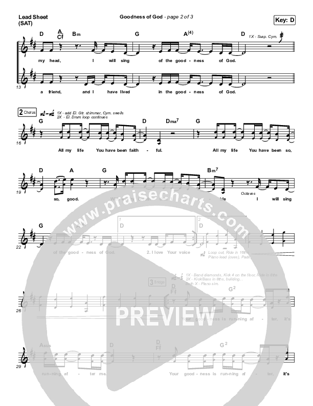 Goodness Of God Lead Sheet (SAT) (One Sonic Society)